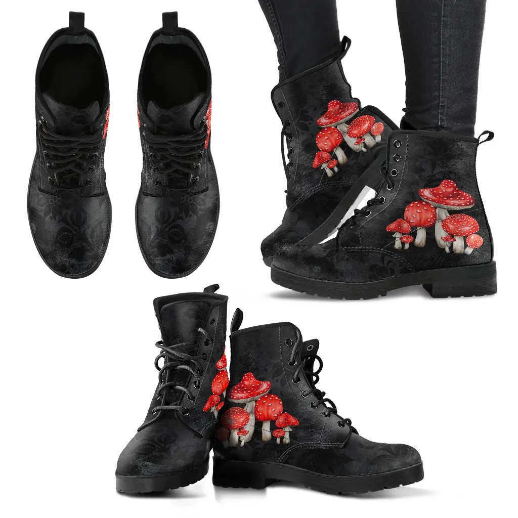 Combat Boots - Mushroom Boots #103 | Mushroom Gift, Birthday Gift Idea, Vegan Leather Lace Up Boots, Custom Unisex Adult Shoes, Gift for Her